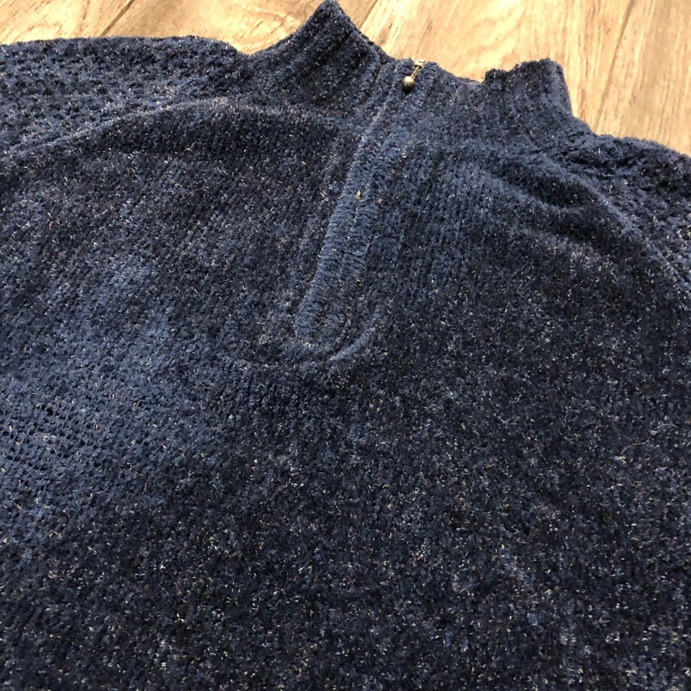 Croft & Barrow Navy Plush Mock Neck Quarter Zip Pullover Sweatshirt | Top Large - Picture 3 of 5